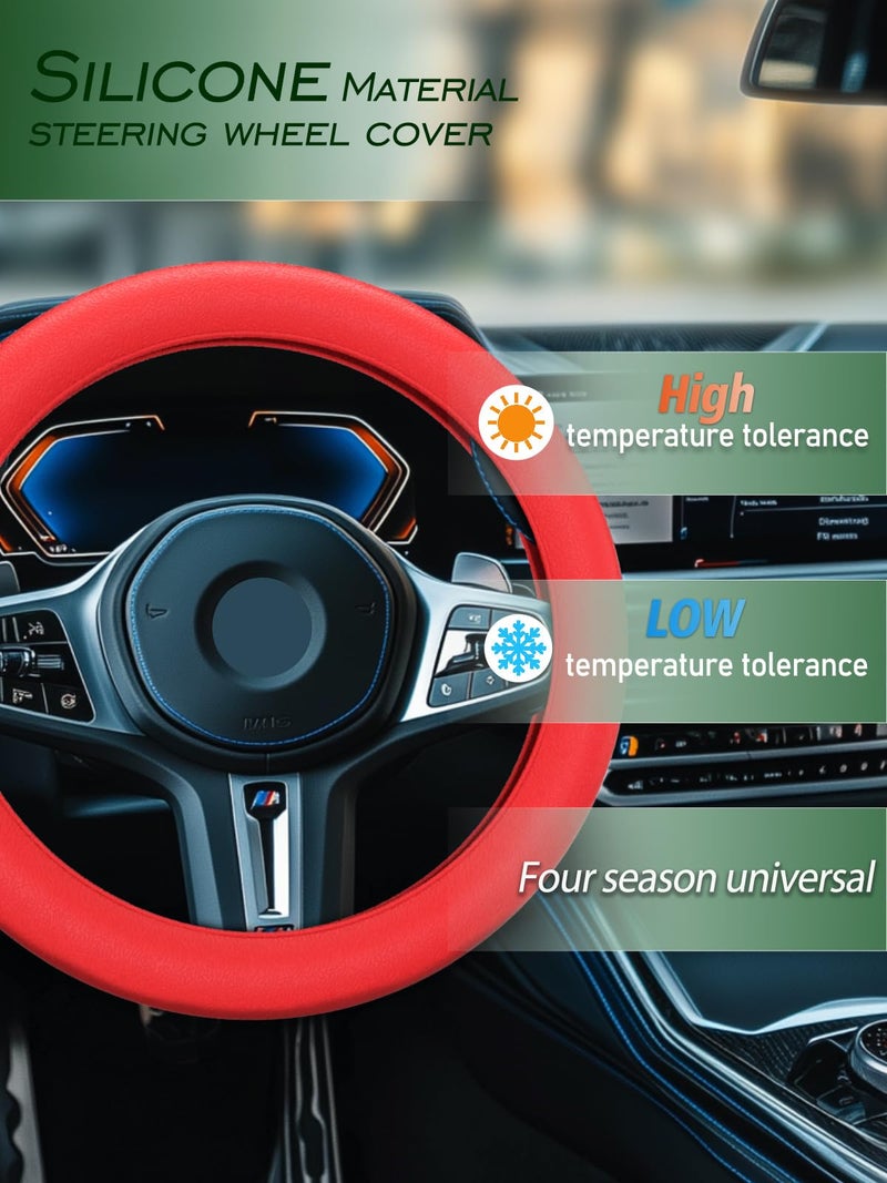 LRITER Car Steering Wheel Cover  Non-Slip Silicone Material  Multiple Color Choices  Universal Auto Parts Steering Wheel Cover  Suitable for Most Cars (Red) - Image 3